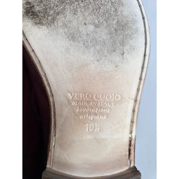 VERO CUOIO Italian Leather Slip On Mahogany Loafers Dress Shoes Italy Men's 10.5 - Picture 15 of 16